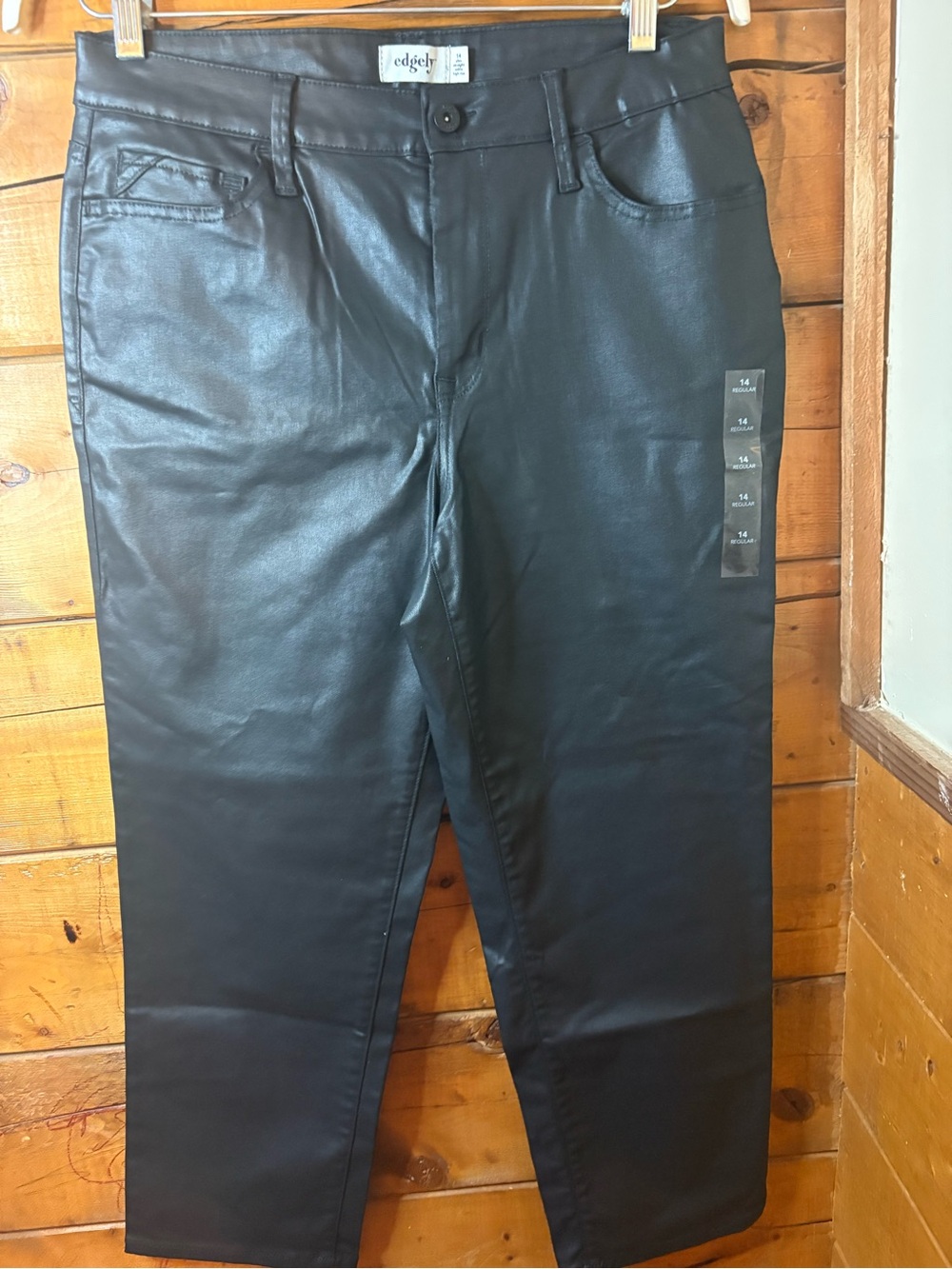 New Edgely Coated Straight Leg Pants in Black size 14
